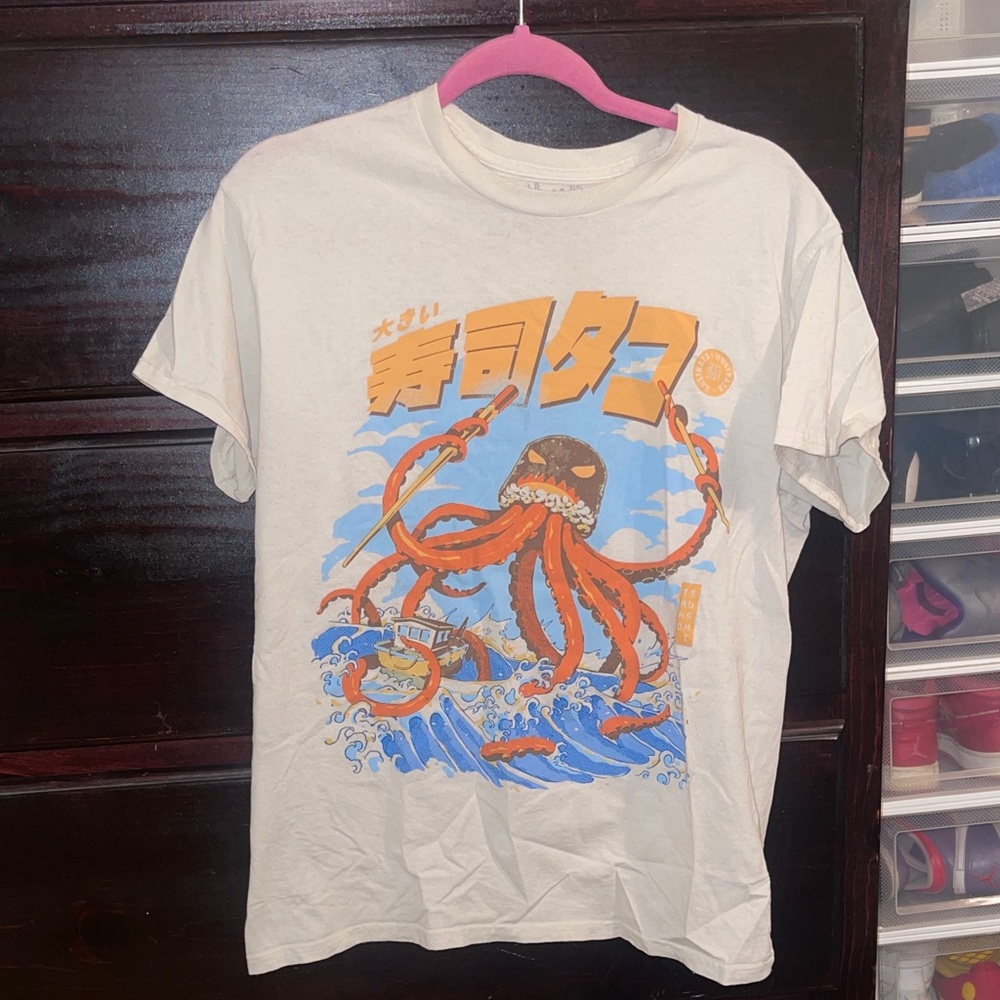 #76 Threadless Cream and Blue Octopus Graphic Tee